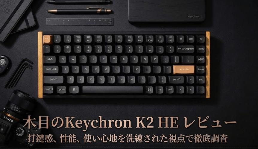レビュー！木目のKeychron K2 HEの気になる打鍵感や性能・使い心地・を