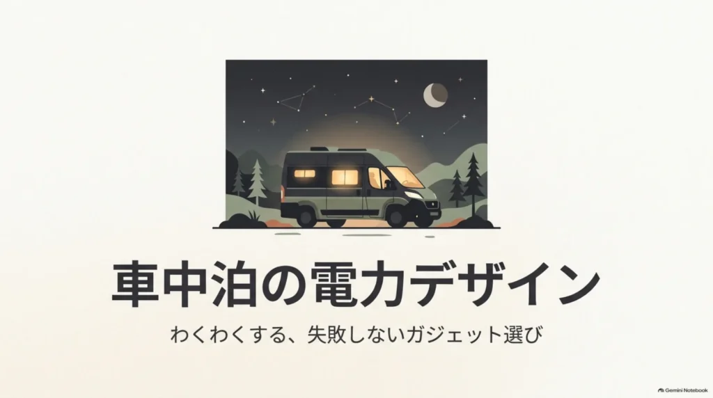 車中泊の電力デザインと夜のキャンピングカー