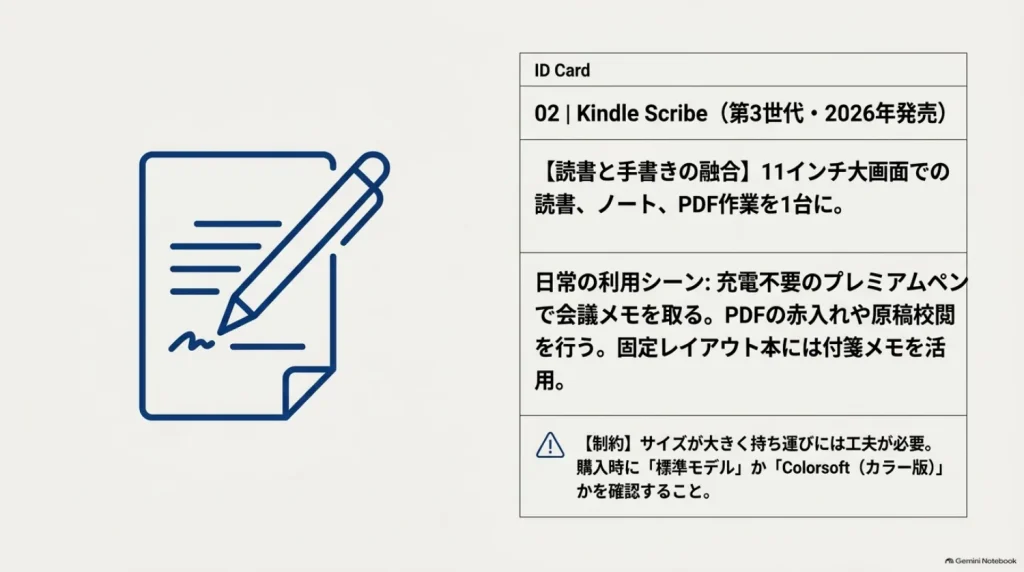 Kindle Scribeの読書・手書き・PDF活用を説明した図解