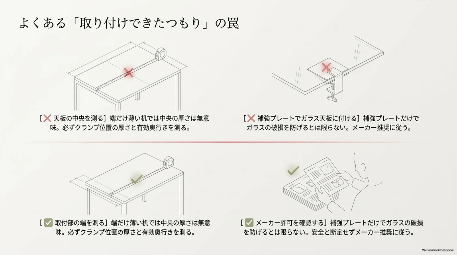 モニターアーム取り付けでよくある失敗例