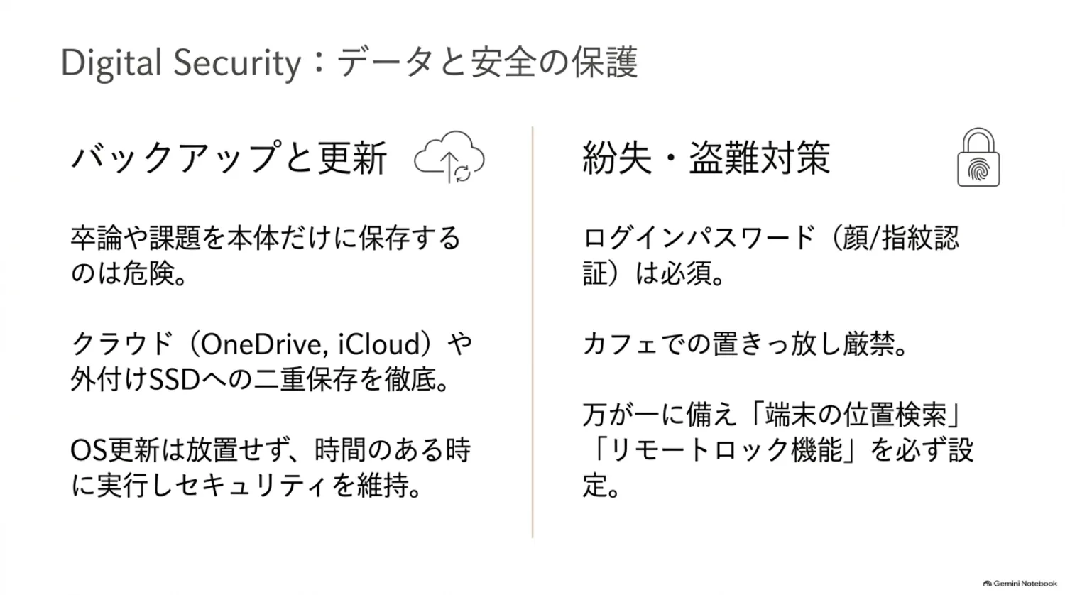 バックアップと紛失対策の図解